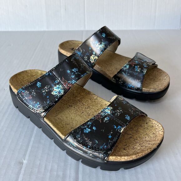 ALEGRIA RUBIE SANDALS VEGAN LEATHER DOUBLE ADJUSTABLE STRAPS SLIDES EU 39 US 9 - Picture 3 of 15